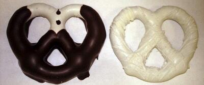 Bride Groom chocolate covered pretzels white black brown tuxedo- 2 dozen in box -
