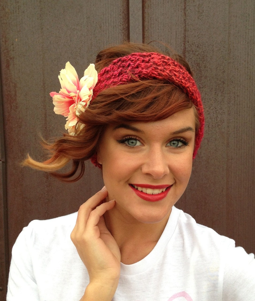Red Valentines Day Multicolor Tweed Striped Star Stitch Headband