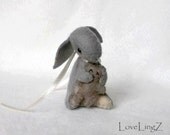 Rabbit bunny gray, cuddling felt bear miniature, original OOAK felt art hare