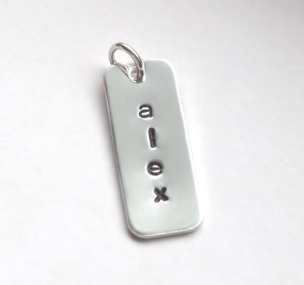 Rounded Rectangle Sterling Silver Personalized Charm Add On to Necklaces Bracelets Mommy Jewelry Gift for Her