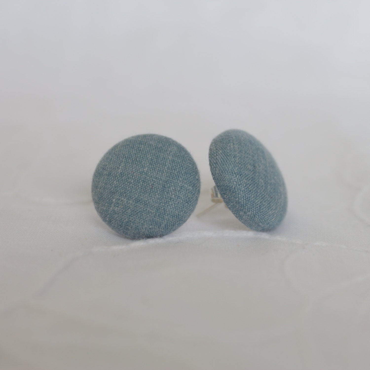 Chambray Day fabric covered button earrings