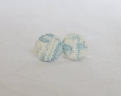 Toile Blue fabric covered button earrings
