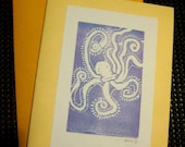 Custom Handmade Octopus Linocut Print - Greeting Card - Happy Birthday - Congrats - I love you - Sea Animal Series