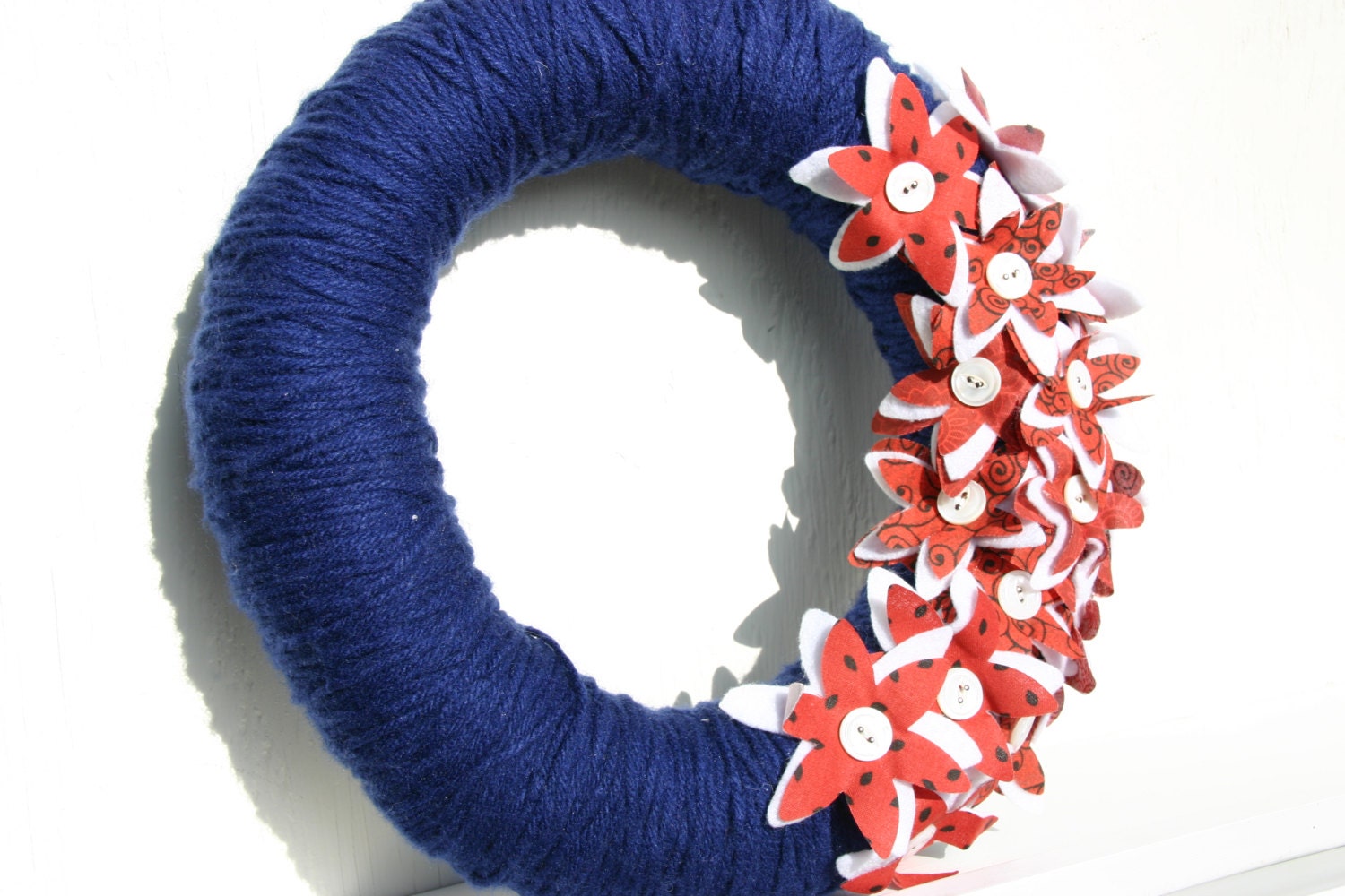 Summer/ Fourth of July Wreath- Felt and Fabric Flower Fireworks - 10" Wreath
