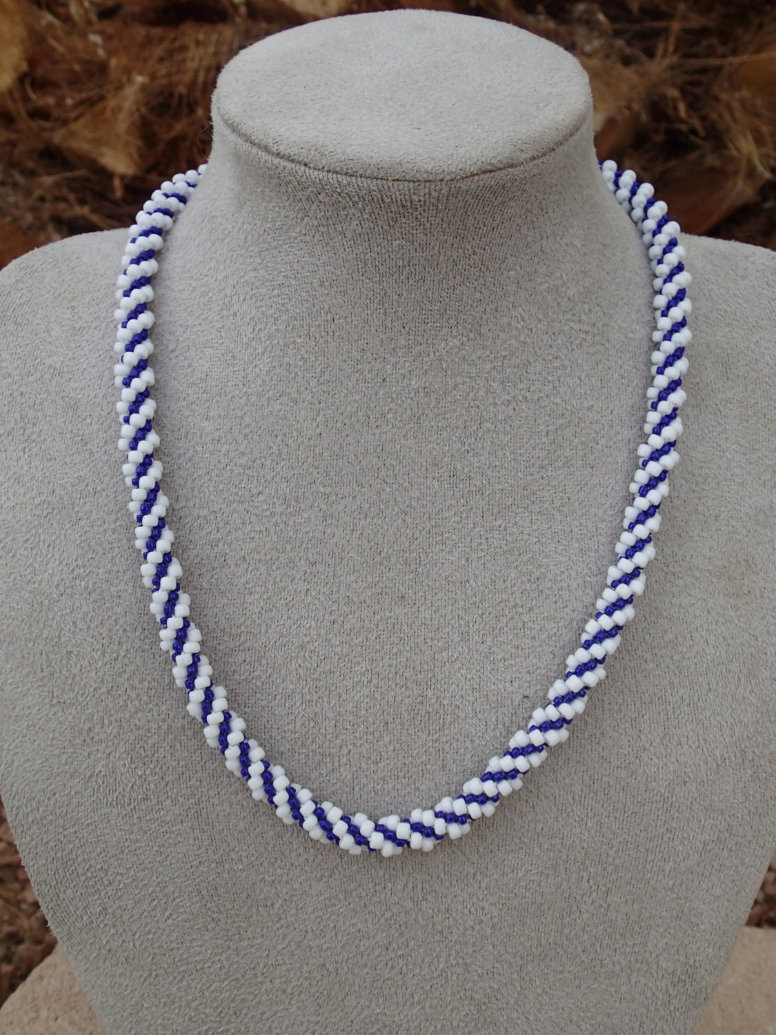 Purple & White Spiral Beaded Kumihimo Necklace