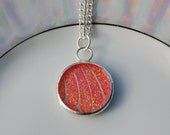 Stained Glass Peach, Pink and Gold Glitter Abstract round circle pendant. Womens Accessories and Jewellery