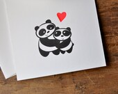 PANDA LOVE letterpress card with white envelope