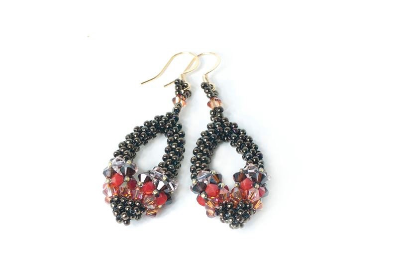 Cubic RAW leave shaped earrings  - black, read, golden brown