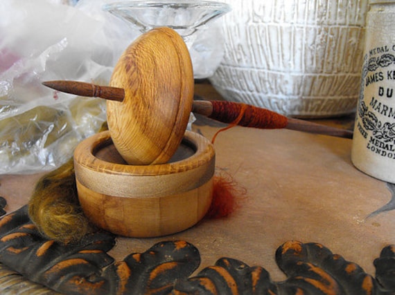Tibetan spindle for handspinning with matching bowl Sycamore and Black Walnut .9 oz. Custom Order