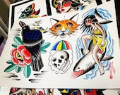Traditional Tattoo Flash Watercolor