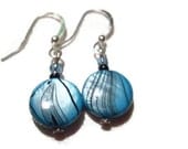 Seashell Dangle Earrings, Blue, Black and silver tone Jewelry,Mother of Pearl earring, Nickel Free Jewellery