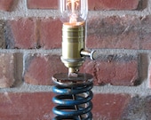 Vintage Industrial Table Lamp Spring Accent Lamp with original  Blue Paint