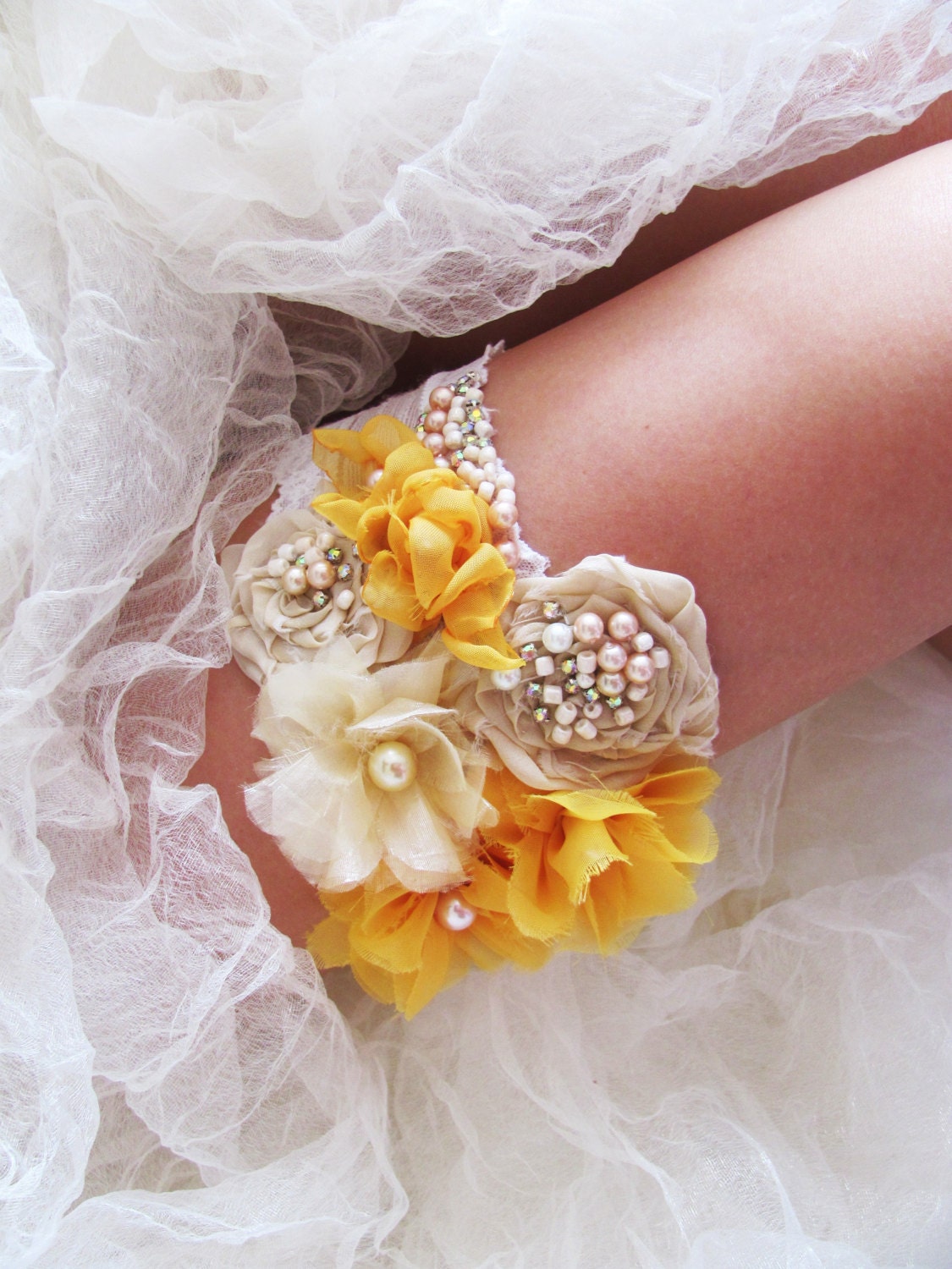 garter set, wedding garters, bridal garters, lace garters, bride, wedding accessory, ivory garters, gold  and ivory flowers garters. sunburn