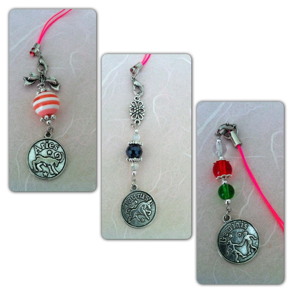 Horoscope Cell Phone Accessory Straps, Phone Charm, Purse Charm, Key rings charm or Zipper pull, a unique gift for birthday girls