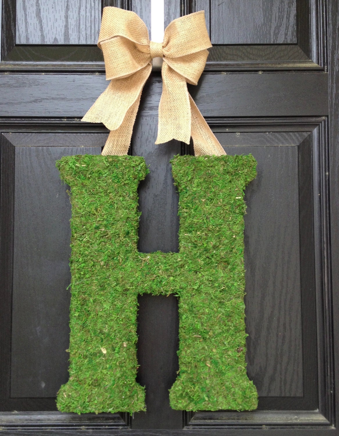 Moss Letter with Burlap Bow