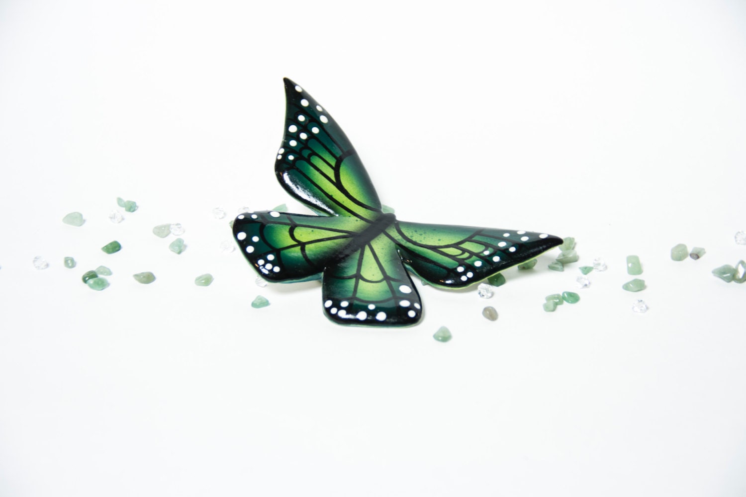 Butterfly handmade magnet, ceramic hand-painted, green, large