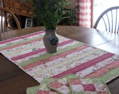 Quilted Table Runner Set, runner with 4 mug rugs in Spring colors