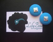 turquoise glitter studded fabric covered button earrings womens jewelry fabric jewelry