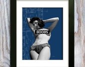 VINTAGE BOOBIE BABE. blueprint. girlie mag. topless. adult. mature. manly. vintage smut. blue. kitsch. sexy. man cave art. fun. kinky.