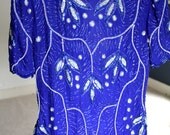 SALE NOW - Vintage Retro 1980's 1920's 1940's style Blue dress SEQUIN hand beaded Vine pattern