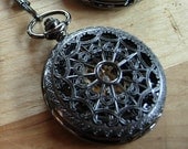 Black Gunmetal Steampunk Mechanical Pocket Watch Fathers Day Gift Idea