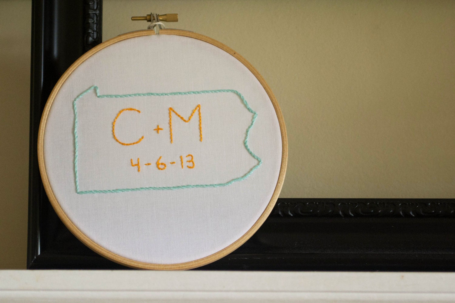 Personalized Wedding Keepsake / Embroidery Hoop Art / Custom State Map With Initials