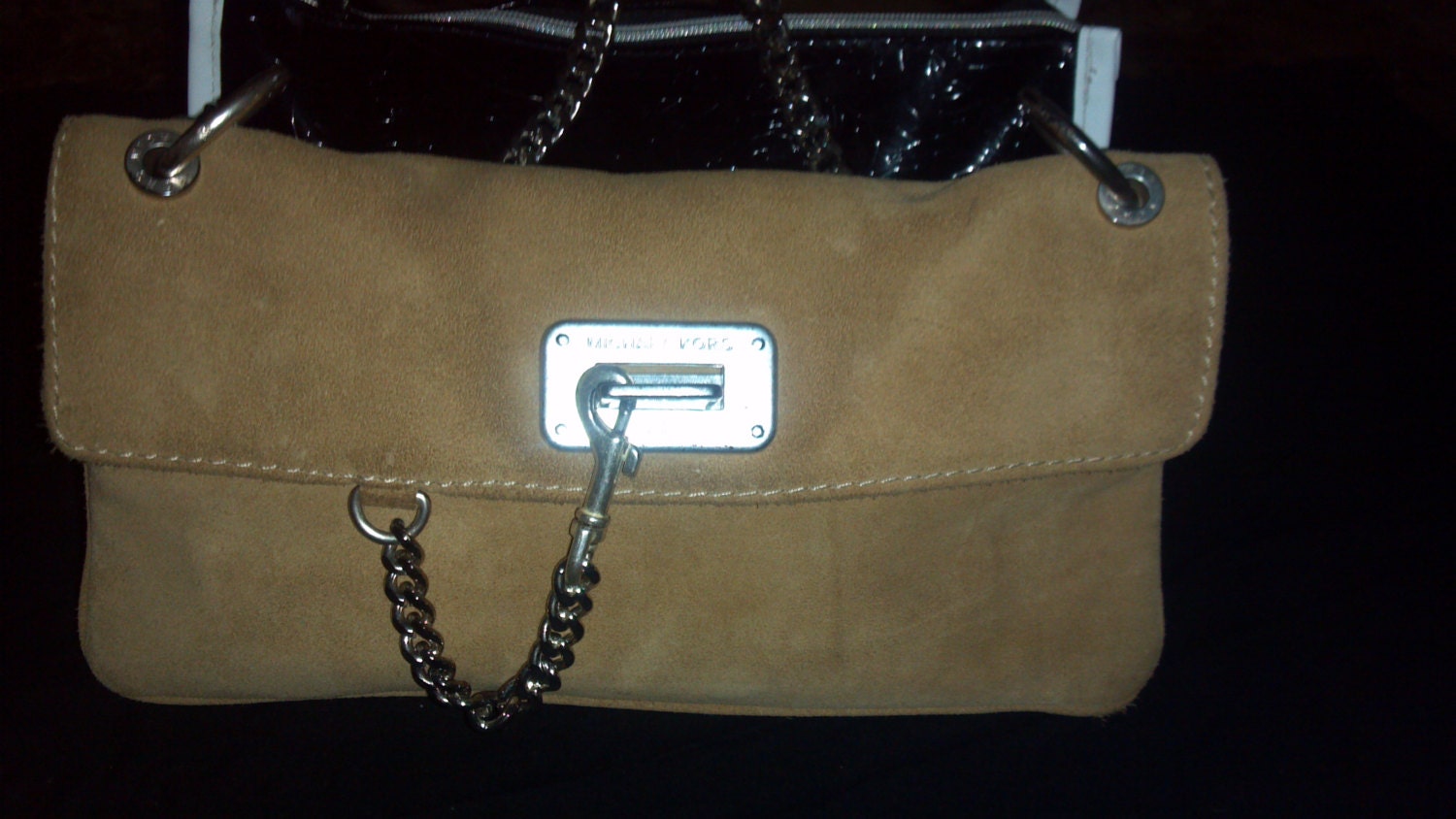 Michael Kors Vintage Tan Suede RARE Chain Strap Clutch Evening Bag Hook and Clasp - Excellent Condition