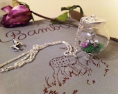Bambi In Spring Necklace. Free Shipping.  Free Shipping. Tower Ring. Pyrex Glass Dome. Diorama Jewelry. Waterless. Spring