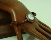 Swarovski Crystal Mocca, Gemstone, Antique Copper Round White Watch Face, BRONZE