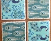 Peacocks and feathers Tile Coasters