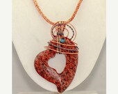 Super Sale A large Sesame Jasper heart is wire wrapped and hangs from a Viking Knit chain.  This heart is adorned with a genuine Blue Topaz