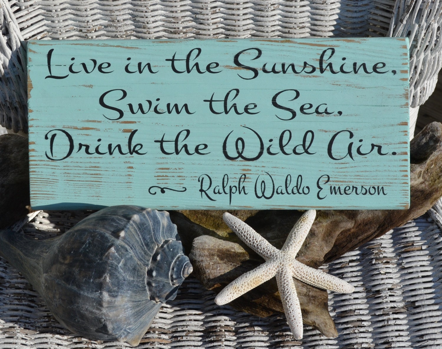 Beach Decor, Reclaimed Beach Wood, Hand Painted (No Vinyl) Wood Sign in Beachy Ocean Teal Color, Distressed