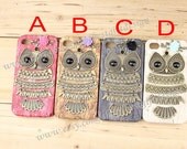 Iphone 4,Iphone 4gs, Iphone 4s Red wood grain Hard Case Cover With Bronze Big Owl