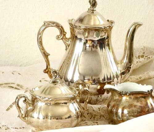 1000/1000 Silver Plated Antique Porcelaine Tea Coffee Set -Pot Sugarbowl Milk- Collectible Home Decor Altschönwald Bavaria Serving Houseware