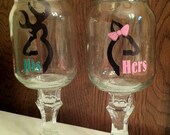 Set of (2) Mason Jar Wine Glasses ( Browning His & Hers with bows )