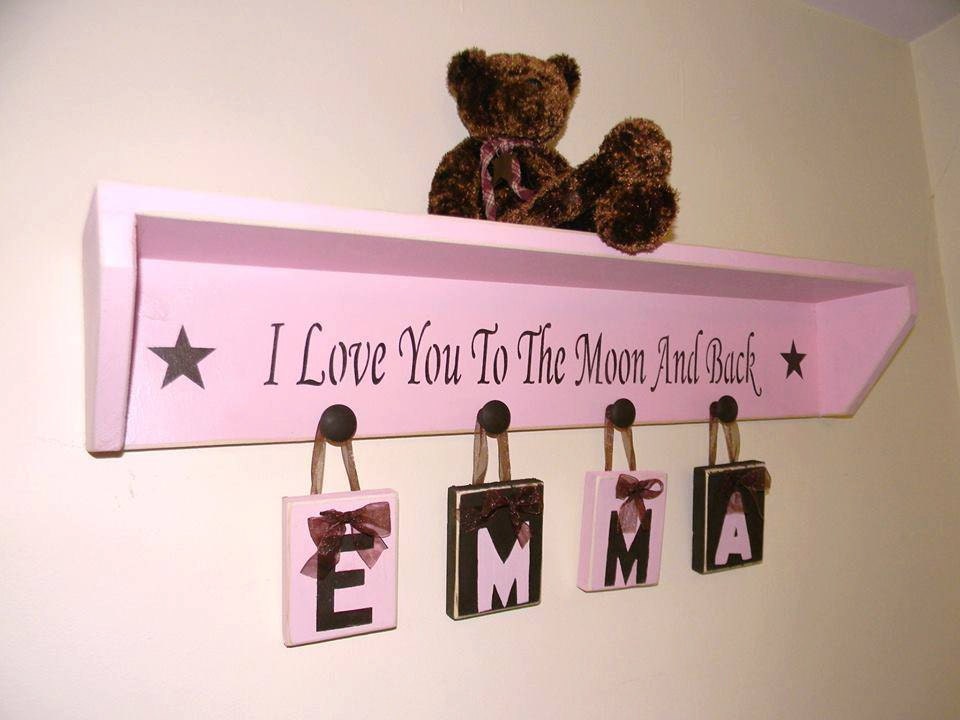 Pink brown baby toddler GIRL nursery decor- Room Decor- Child Shelf with phrase I Love You to The Moon And Back  CUSTOM ORDER yours