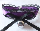 Purple Cosplay Black Lace Silver Bell Cat Collar Maid Choker Cute Kawaii Emo Gothic Lolita Kitten Play Pet Slave BDSM Fetish Anime