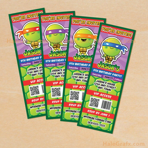 Teenage Mutant Ninja Turtles Inspired Ticket Invitations Printable, DIY File Il_170x135