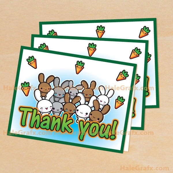Bunny Thank You Cards Printable, DIY File Il_170x135
