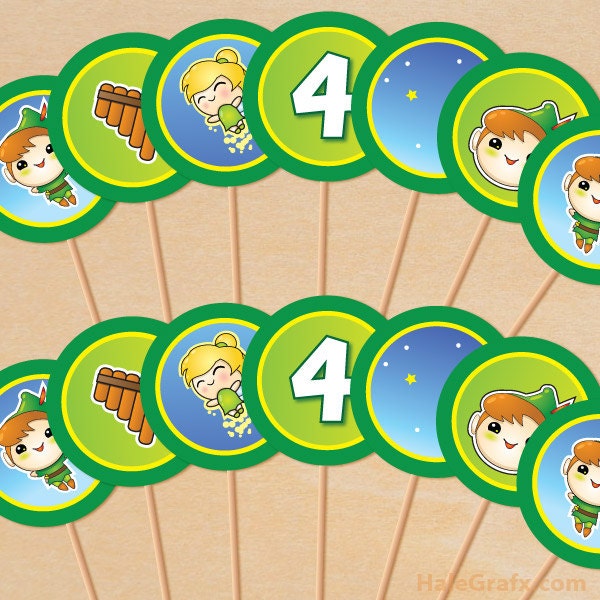 Peter Pan and Tinkerbell Birthday Decorations Cupcake Toppers Printable DIY File Il_170x135