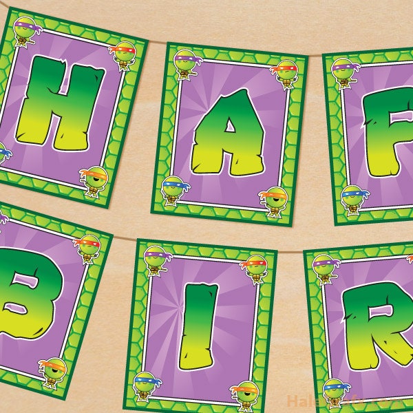 Teenage Mutant Ninja Turtle Inspired Happy Birthday Banner Printable, DIY File Il_570xn