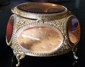 Antique French Ormolu Beveled Glass Jewelry Casket 1920s