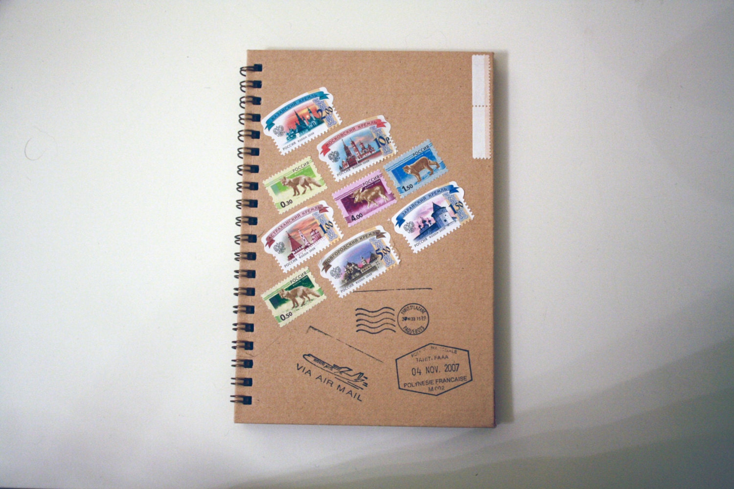 Handmade Retro Style Craft Notebook with Russian Stamps