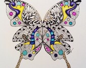 Zentangle Art Butterfly, 9 x 12 ink and watercolor limited edition signed and numbered,