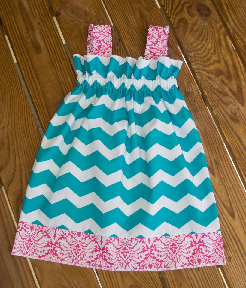 Turquoise Chevron Ruffle Dress, Easter Dress, Girls Sundress, Spring Dress, Made to Order, Girls Boutique Party Dress
