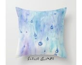 Water Drops in Blue , Abstract - Art Watercolor Painting print by Suisai Genki - Pillow Cover - 16 x 16" - 18 x 18"
