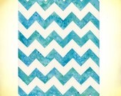 Ocean Chevron, Blue tone, Blue Chevron, Giclee Print, 5x7, Watercolor painting by Suisai Genki, Turquoise Blue, Marine Blue, Blue