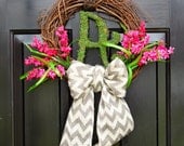 Summer wreath-Monogram Moss Wreath-Spring wreath-Home Decor