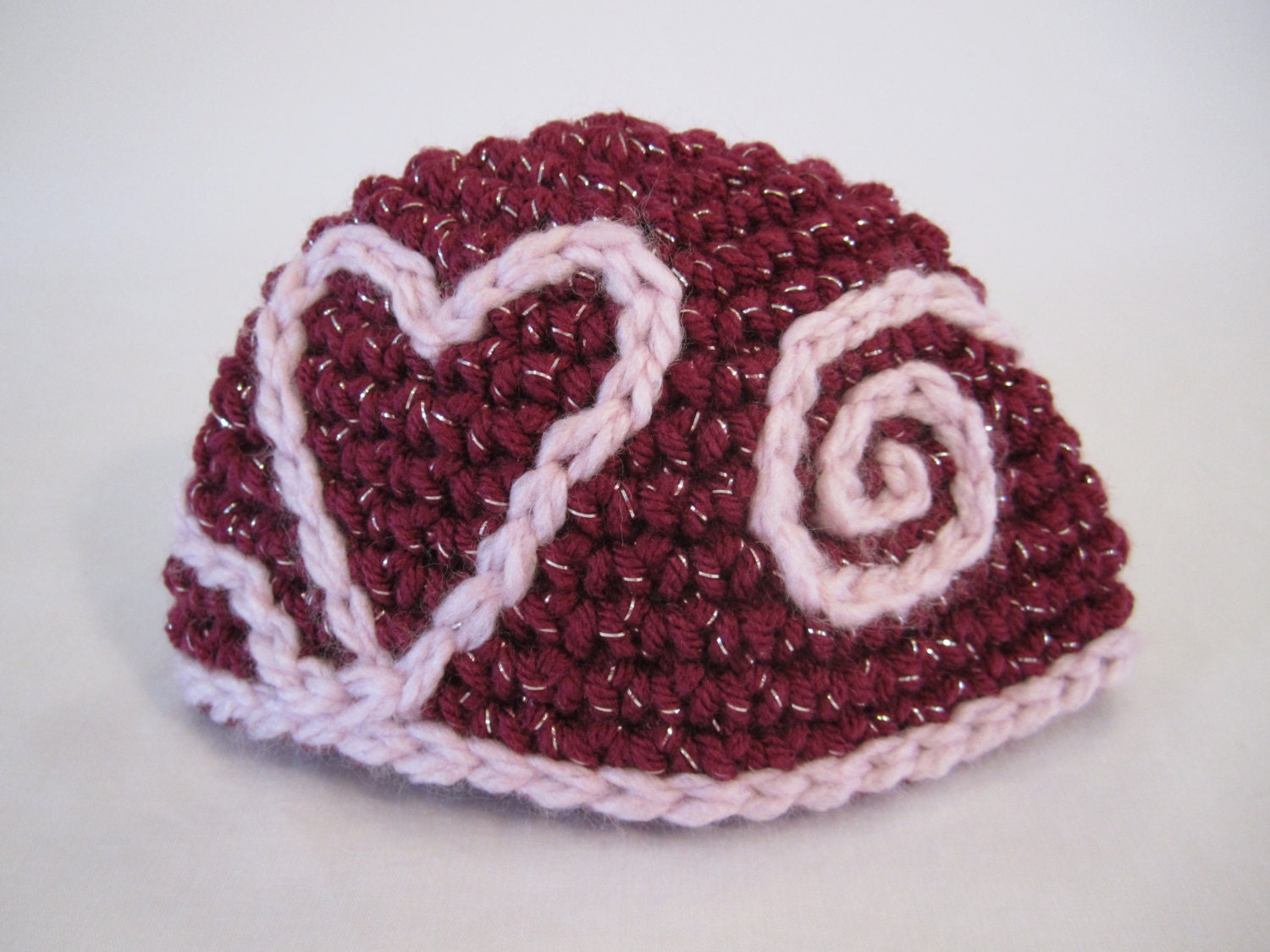 Raspberry Cream Baby Hat - handmade crochet - fits about newborn to 6 months