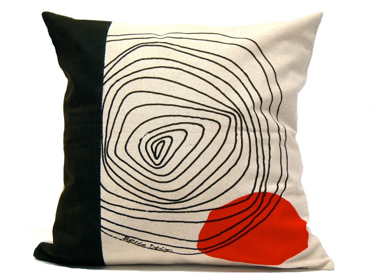 Decorative linen and cotton Pillow  black and red- Modern Geometric print pillow